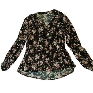 Love Fire Black Pink Floral Relaxed Blouse
